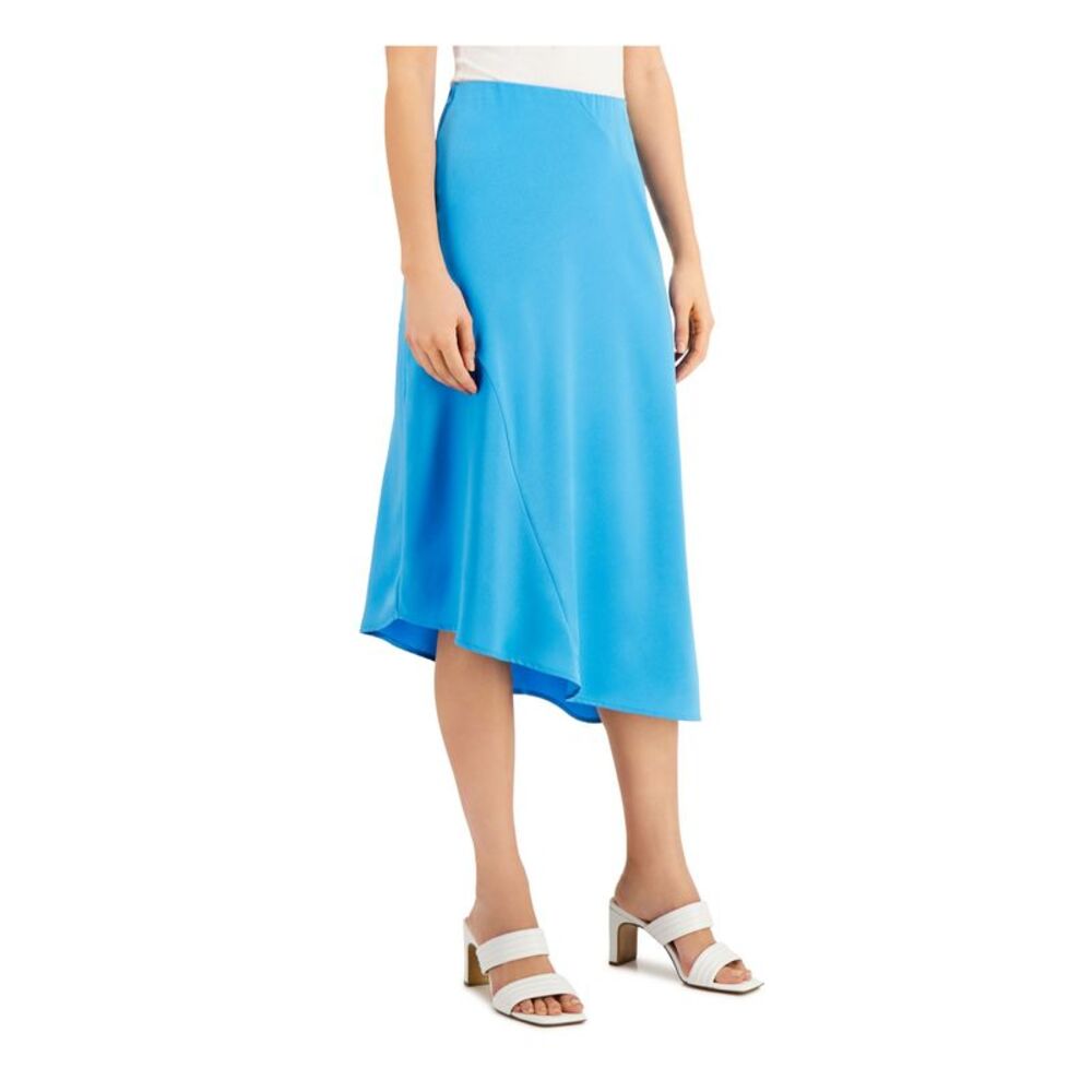ALFANI Womens Turquoise Asymmetric Hem Midi A-Line Skirt 8 - Picture 3 of 4
